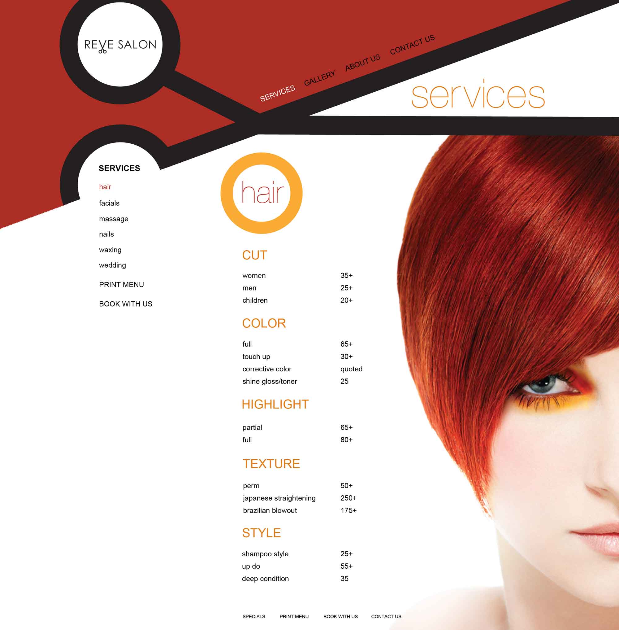 Reve Salon Services Page